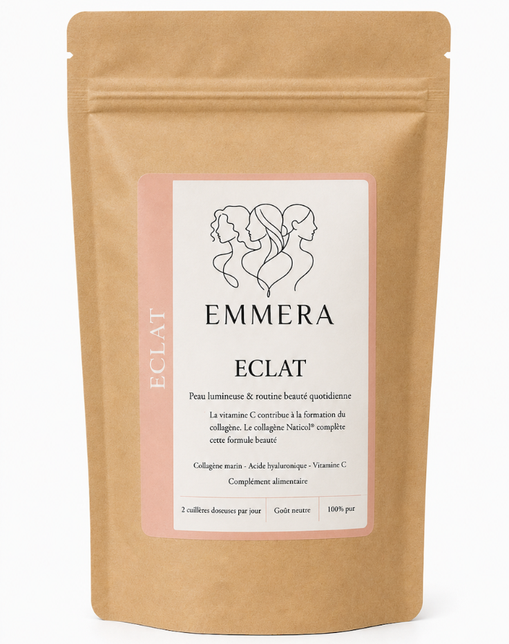 ÉCLAT EMMERA  COLLAGENE MARIN  ACIDE HYALURONIQUE  VITAMINE C  PEAU LUMINEUSE